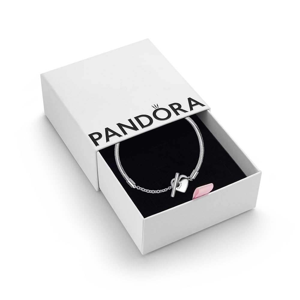 PANDORAMoments Women's Sterling Silver Heart T-Bar Snake Chain Bracelet
