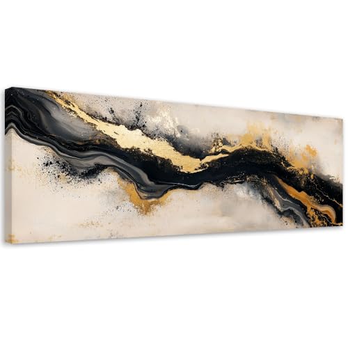 Feeby - Tableaux - Deco Tableau Murale - Abstrait Art Beige Noir Or Glamour - 70x25 1partie - Pour la Chambre et le Salon - Pour Chaque Pièce de Votre...