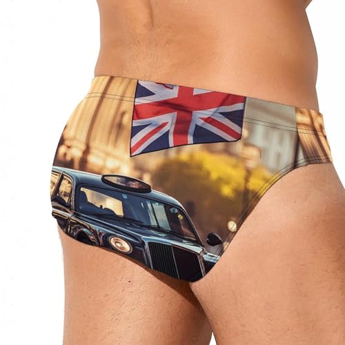 UK London Taxi and English Flag Mens Swim Briefs Sexy Bikini Swimwear Bathing Suits Trunks3