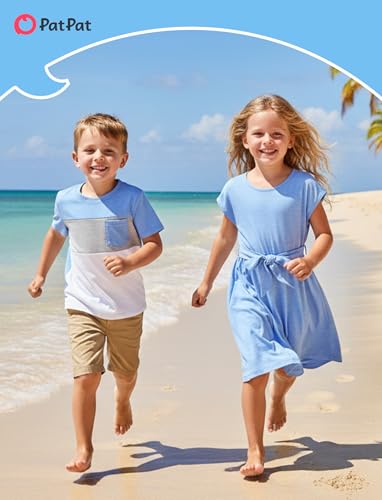 Image of PATPAT Family Matching Outfits Mommy and Me Dresses Floral Dress & Tee Sets | Couples Matching Outfits, Beach Vacation, Family Photoshoot, Drop Shoulder Design Dress, Cotton Blend T-shirts