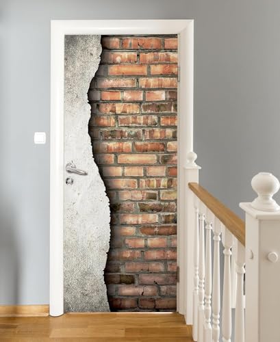 Pegatinas Puerta 3D Pared de Ladrillos Vintage Pegatinas para Puertas de Estilo Campestre Vinilo Decorativo Pegatina Pared Mural para Puerta Autoadhesivas Papel Pintado Puerta 95x210 cm A-5367