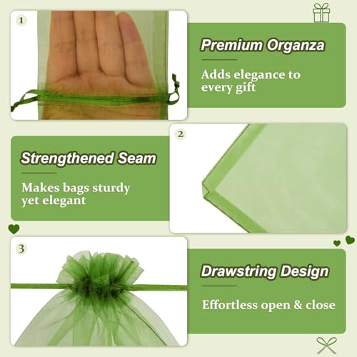Image of Crweety 50 Pcs 6x9 Inch Green Organza Bags, Small Mesh Bags Drawstring for Gifts, Elegant Jewelry Pouches for Graduation Gifts, Wedding Favor, Candy, Birthday Party Favor & Baby Shower Treats