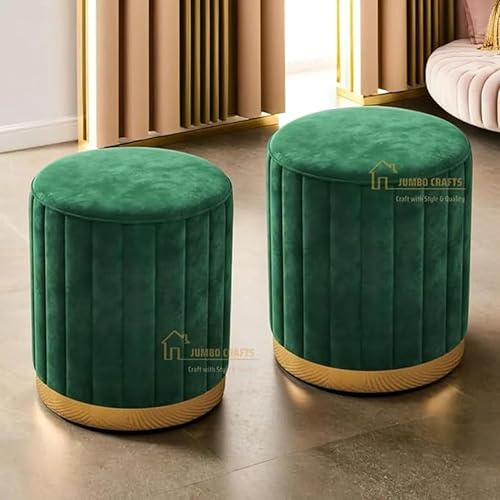 Image of Mudda Pouf Round Sitting Foot Stool for Office Room Decor, Upholstered Pouffe Puffy for Foot Rest, Ottoman Stool for Living Room Sitting Pouffes - (Green Set of 2)