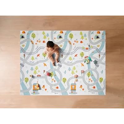 Nuby Reversible Baby Floor Mat - Foldable and Lightweight Foam Infant Play Mat - 77 x 58 - Easy Storage and Travel - Car Tracks/Alphabet