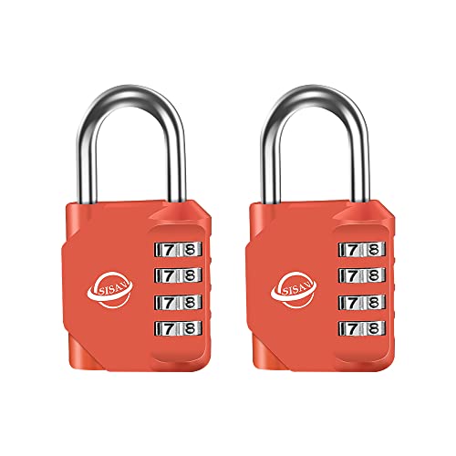 SISAV 4 Digit Combination Lock,Gym Padlock,Outdoor Combination Padlock,Suitable for School Lockers,Tool Boxes,Fences,Gate(Orange Red 2 Pack)