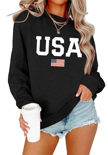 Image of Dressmine Womens USA Shirt Casual Long Sleeve Graphic Tees Knit Crew Neck Sweatshirts Loose Pullover