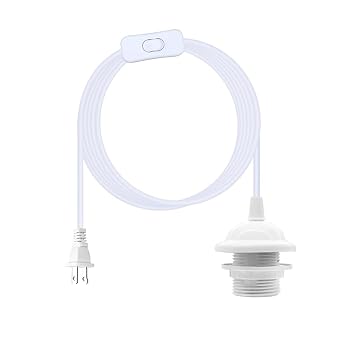 Plug in Pendant Light Socket Kit - 15Ft Hanging Light Lantern Cord Lamp Kit, E26/E27 Bulb Socket Extension Cord with On/Off Switch, Socket Rings, White