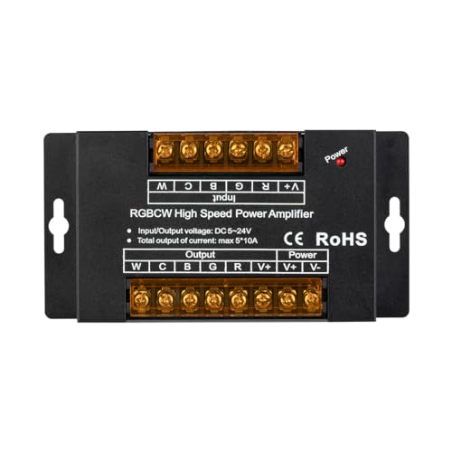 BTF-LIGHTING CCT RGB RGBW RGBCCT 5 Channel High Speed Signal Amplifier Controller Work with 3PIN 4PIN 5PIN 6PIN DC12V/DC24V Max 10A 5050SMD LED Strip Suitable for Long Distance Light Projects