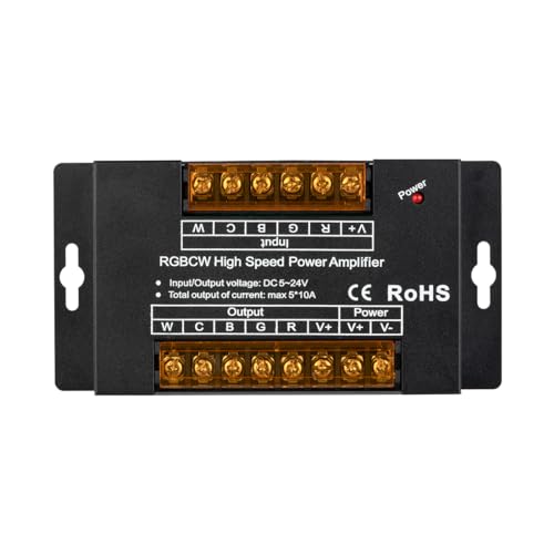 BTF-LIGHTING CCT RGB RGBW RGBCCT Tira LED 5 Canales Amplificador de Señal de Alta Velocidad Trabaja con 3pin 4pin 5pin 6pin DC12V/DC24V Max 10A 5050SMD Tira LED para Proyectos LED de Larga Distancia