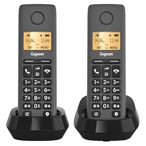 Gigaset PURE 120 Duo - 2 draadloze DECT telefoons - oproepblokkeringsknop - verlichte display - compatibel met hoortoestellen, zwart antraciet [Compatibel in NL, DE, IT, FR, BE, CHE, AUT]