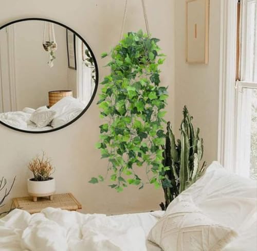 Image of Artificial Vines Fake Greenery Garland Willow Leaves Faux Hanging Plants Trailing Weeping Ivy Drooping Hanging Vines Faux Plants Realistic Home Office Christmas Holiday Decor (1, Design4)
