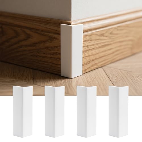 Pangda Baseboard Corners Blocks Self Adhesive Rubber Safety Corner Protectors Proofing Edge Guard Corner Cushion for Wall Furniture Edge(White,4 Pcs)