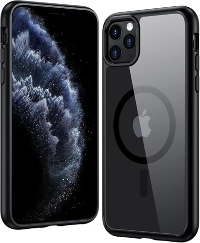 Image of NISHTECH for iPhone 11 Pro Case: Clear Magnetic Slim Fit Case Compatible with Magsafe Rugged Protective Transparent Cover (Black Magnetic)