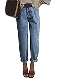 EVALESS Women's Baggy Jeans High Waisted Stretchy Taperred Leg Boyfriend Loose Barrel Denim Trousers Ankle Pants Blue 8