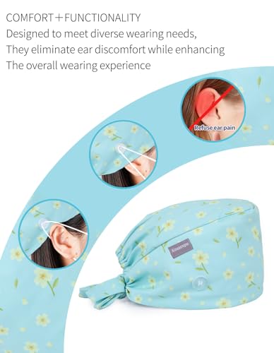 Image of Kousenpu Scrub Caps for Women, Adjustable Women's Surgical Cap with Buttons, Breathable Cute Design for Nurses and Doctors