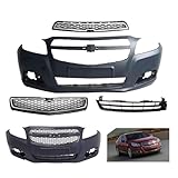 Malibu Front Bumper Cover Kit Compatible with 2013 Chevy Malibu LT, LTZ, LS, Eco W/Upper Grill Center Lower Grille, W/O Sensor Holes - 4 Piece Set