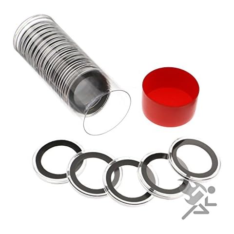 Red Coin Storage Container & (20) Black Ring 32mm Air-Tite Coin Holder Capsules for 1oz American Gold Eagles and 1oz Gold Krugerrands & Kangaroos by OnFireGuy Cover