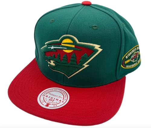 Mitchell & Ness Minnesota Wild NHL 2 Tone Side Patch Snapback Hat Cap - Green/Red