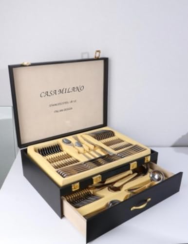 72-Piece Cutlery Set With Gold Accents - 18/10 Stainless Steel Fl...