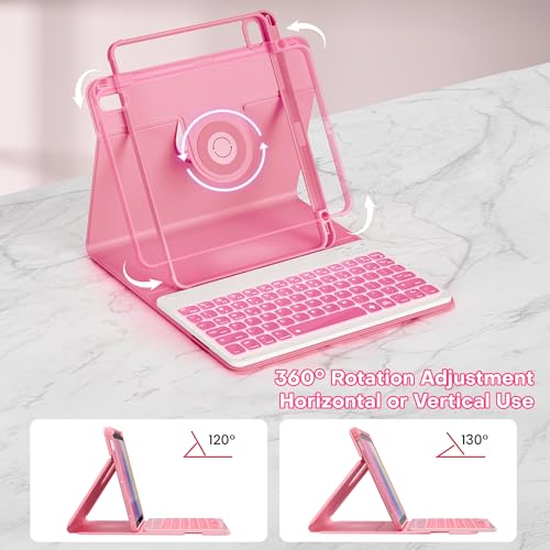 Image of YBING for iPad A16 Case with Keyboard /11th Gen (2025) & iPad 10th Gen 10.9 inch (2022), 7-Color Backlit Detachable Keypad, 360 Rotating Magnetic Cover with Pencil Holder (Watermelon Red)