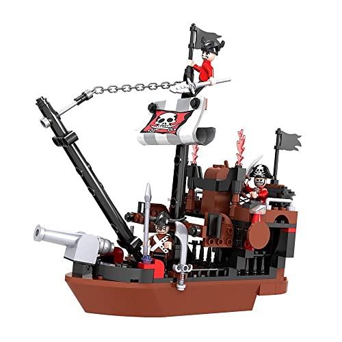 Image of SKY LINE OCEAN Sea Rover Pirate Ship Building Block Set, 167 PCS Multi-Color Pirate Boat Construction Toy, Creative Ocean Adventure Gift for Kids, 5-Year Structural Warranty