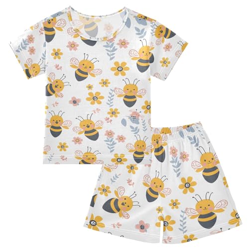 ALAZA Cute Funny Bee Pajamas Set Short Sleeve Cotton Sleepwear Summer Pjs 2 Piece 5-14Y