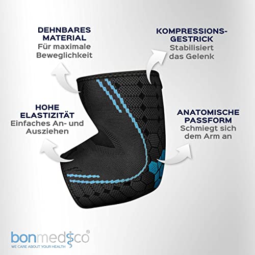 bonmedico Ellenbogenbandage, Tennisarmbandage, Ellenbogenbandage für Damen und Herren - 1 Stück, Grau, M