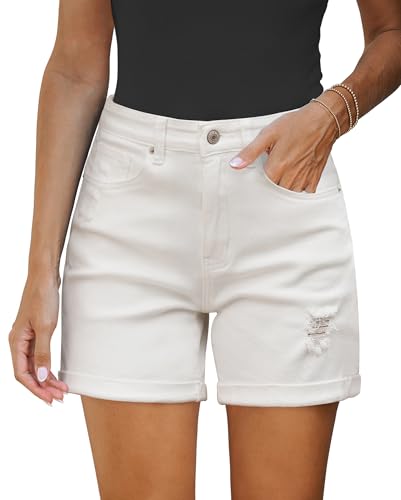 Vetinee Ladies White Shorts Shorts Ladies White Denim Shorts Stretch Denim Shorts Women White Shorts for Women Womens Shorts Size 16 Brilliant White Size Large Fits UK Size 16 to UK Size 18