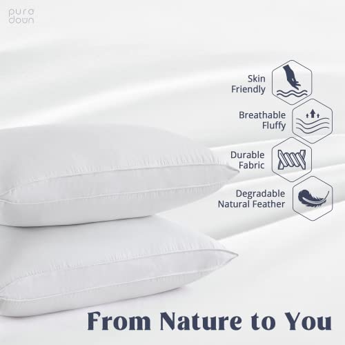 puredown® Goose Feather Down Sleeping Pillow Soft Bed Pillow for Sleeping with 100% Cotton Shell Set of 2 Queen Size