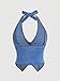 Floerns Women's Halter Denim Tank Top Button Down Backless Party Cropped Jean Tops Medium Wash Large