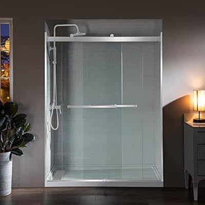 WOODBRIDGE Frameless Sliding Shower Door, 46" -48" Width, 76" Height, 5/16"(8mm) Clear Tempered Glass, Chorme Finish, ASD4876-C