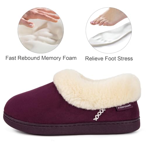 Image of EverFoams Women's Bootie Slippers Faux Fur Ladies Bedroom House Shoes with Memory Foam and Indoor Outdoor Rubber Sole