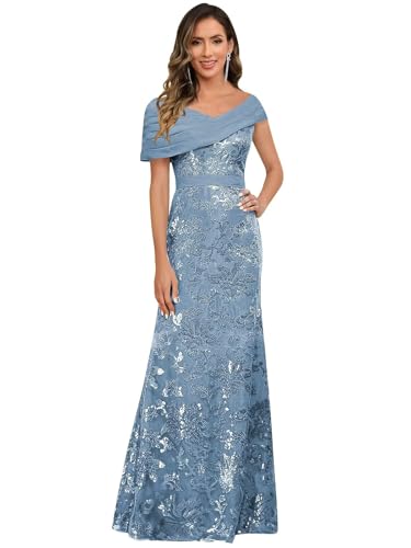 Image of VCCICANY Sequin Mermaid Mother of The Bride Dresses for Women Chiffon Off Shoulder Ruched Long Formal Evening Gowns