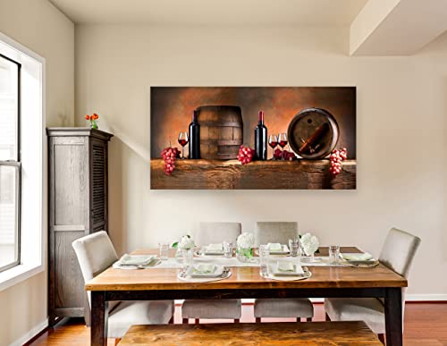 Muolunna Bk06250 Wall Art Canvas Print Fruit Grape Red Wine With Bottle Barrel Painting On Canvas Stretched And Framed Ready To Hang For Home Decor Living Room Bedroom Kitchen Office Artwork #TOP6