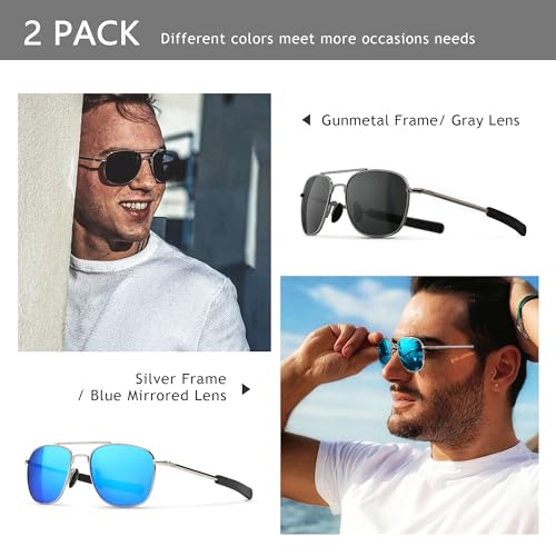 Image of SUNGAIT Men's Military Style Polarized Pilot Aviator Sunglasses - Bayonet Temples