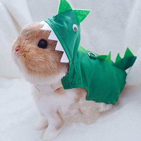 Rabbit Clothes Halloween Costume Dinosaur Harness Adjustable Hoodie for Halloween Dress Up Party Cosplay Photo Shoot for Rabbit Chinchilla Guinea Pig Kitten Puppy Small Animal (M (Chest:11"-16")) Cover