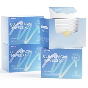Winner Face Towels, 100% USA Cotton Disposable Face Towel, Unscented Face Towelettes, Ultra Soft Makeup Remover Dry Wipes, Durable Facial Towels for Skin Cleaning, 220 Count, 4 Pack