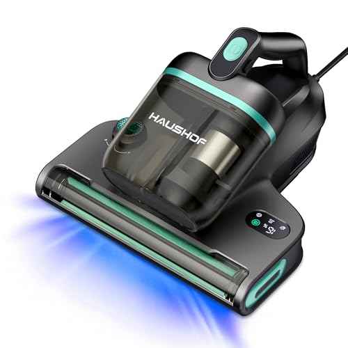 HAUSHOF Mattress Vacuum Cleaner with 275 nm UV Light 400 W Bed Vacuum Cleaner with 15 kPa Suction Dual Cup Dust Mite Vacuum Cleaner with HEPA Filter 60 C Heat & Aromatherapy Function for Bed Sofa