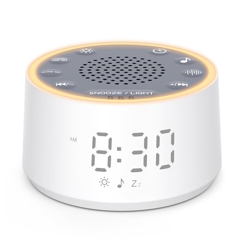 Dreamegg Sound Machine with Nursery Lamp - Sound Machine Baby, Soothing Sounds, Timer, Memory Function, 10 Colour Night Light, White Noise Machine Alarm Clock for Newborn Baby Registry Gift, White