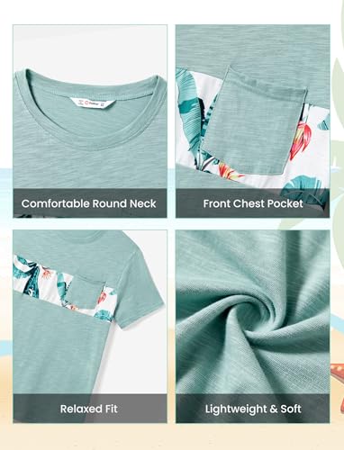 Image of PATPAT Family Matching Outfits Mommy and Me Dresses Floral Dress & Tee Sets | Couples Matching Outfits, Beach Vacation, Family Photoshoot, Drop Shoulder Design Dress, Cotton Blend T-shirts