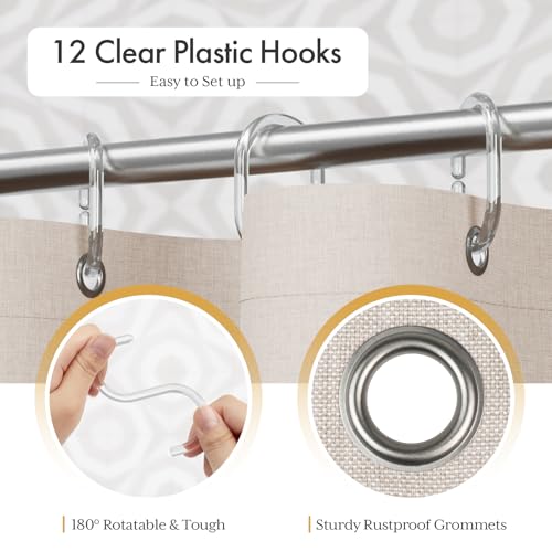 Image of AmazerBath Boho Shower Curtain with Tassels, Beige Shower Curtains for Bathroom, Farmhouse Shower Curtain with Hooks, Faux Linen Rustic Shower Curtain Set, Water Repellent, 72x72 Inches
