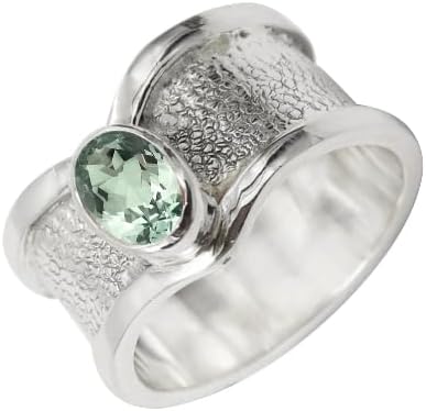 SILVERNROCK Grüner Amethyst aus Versilberter Edelstein Ring handgefertigt für Herren und Damen Schmuck ERG1100AL_58 (18.5)