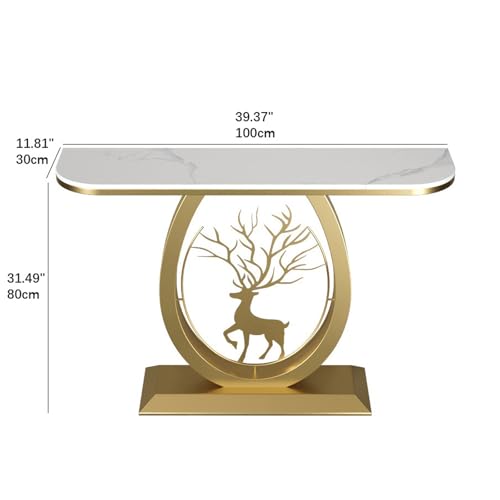 Mesa consola moderna estrecha de pasillo color blanco y metalizado 3