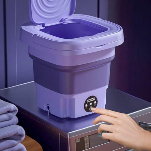 Mini Máquina de Lavar Portátil, Dobrável, 6,5 Litros, Plástico Resistente e Silicone, 26x27cm Aberta, 26x14cm Fechada, para Roupas Íntimas e Pequenas Peças (Lilás)