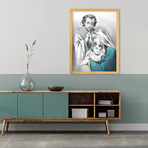 Christian Nativity Scene Wall Art: Framed Jesus Picture Holy Family Poster Virgin Mary Painting Religious Catholic Decor 24" X 32" #TOP4