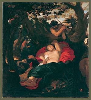 Peinture à l'huile Nymph and Shepherd Johann Liss pour habiller un grand mur vide avec élégance