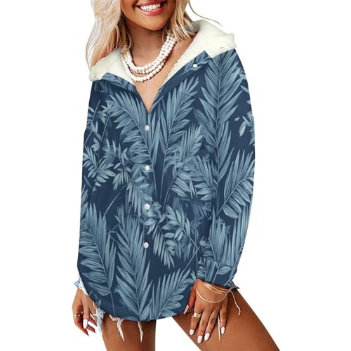 Manteaux polaire femme avec doublure douce style rétro feuilles de palmier