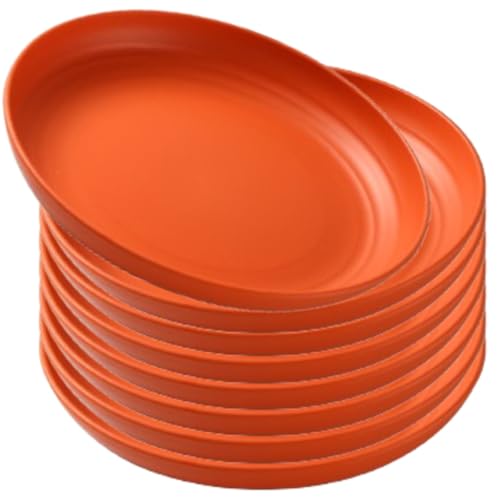 Image of YANCI 23 cm Large Deep Plastic Plates, Unbreakable and Reusable Light Weight Dinner Plates Pasta and Dumpling Bowl Microwave Safe BPA Free Dishwasher Safe, Set of 8, Orange