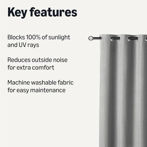 Image of Amazon Basics 100% Blackout Curtains with Grommets, Noise Reducing, 52 x 84 Inches, Dark Gray, 2 Panels