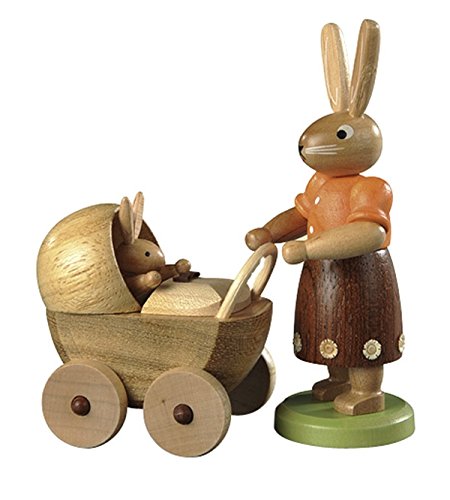 Maman de lapin avec la poussette Rudolphs Schatzkiste figurine colorée vitrée en miniature 11cm